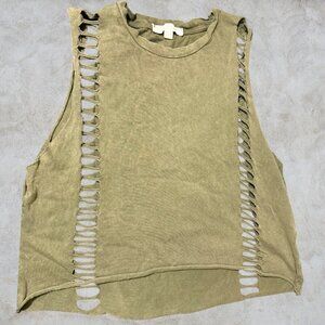 " Don't Ask Why " Khaki Green Ripped Sleeveless Shirt Tank One Size